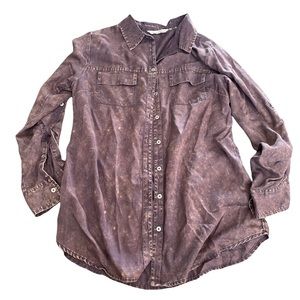 Soft Surroundings copper brown acid was button down shirt medium